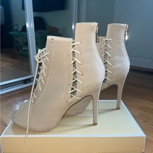 Tan Lace Up Bootie Heels